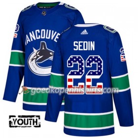 Vancouver Canucks Daniel Sedin 22 Adidas 2017-2018 Blauw USA Flag Fashion Authentic Shirt - Kinderen